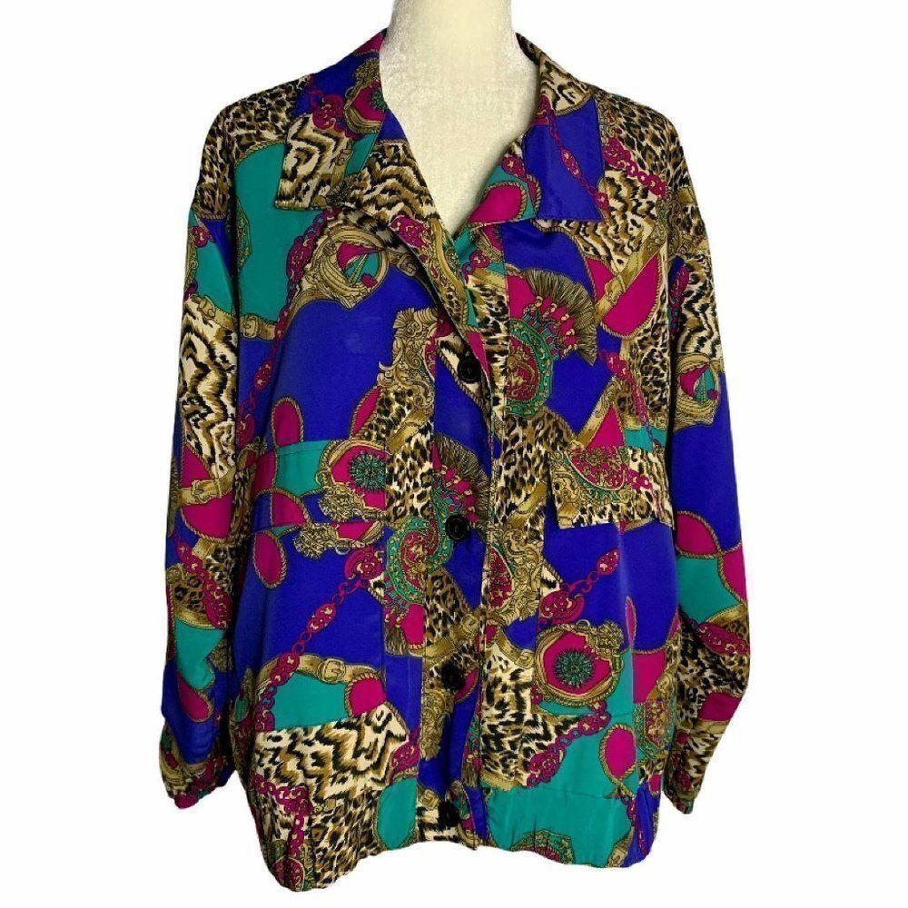 Vintage 90s Baroque Style Jacket XL Leopard Jewelr